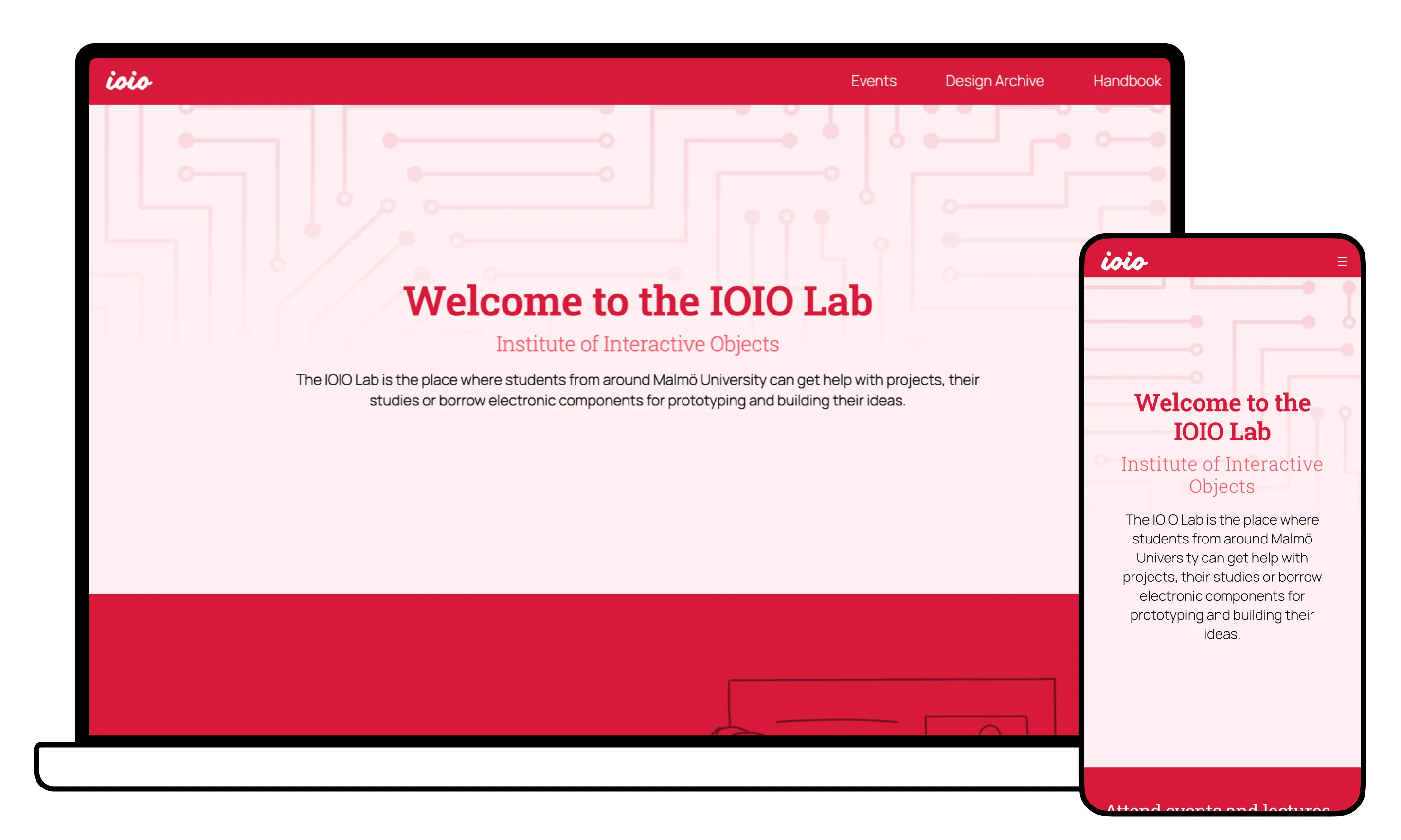 Landing page of the IOIO website on desktop and mobile.