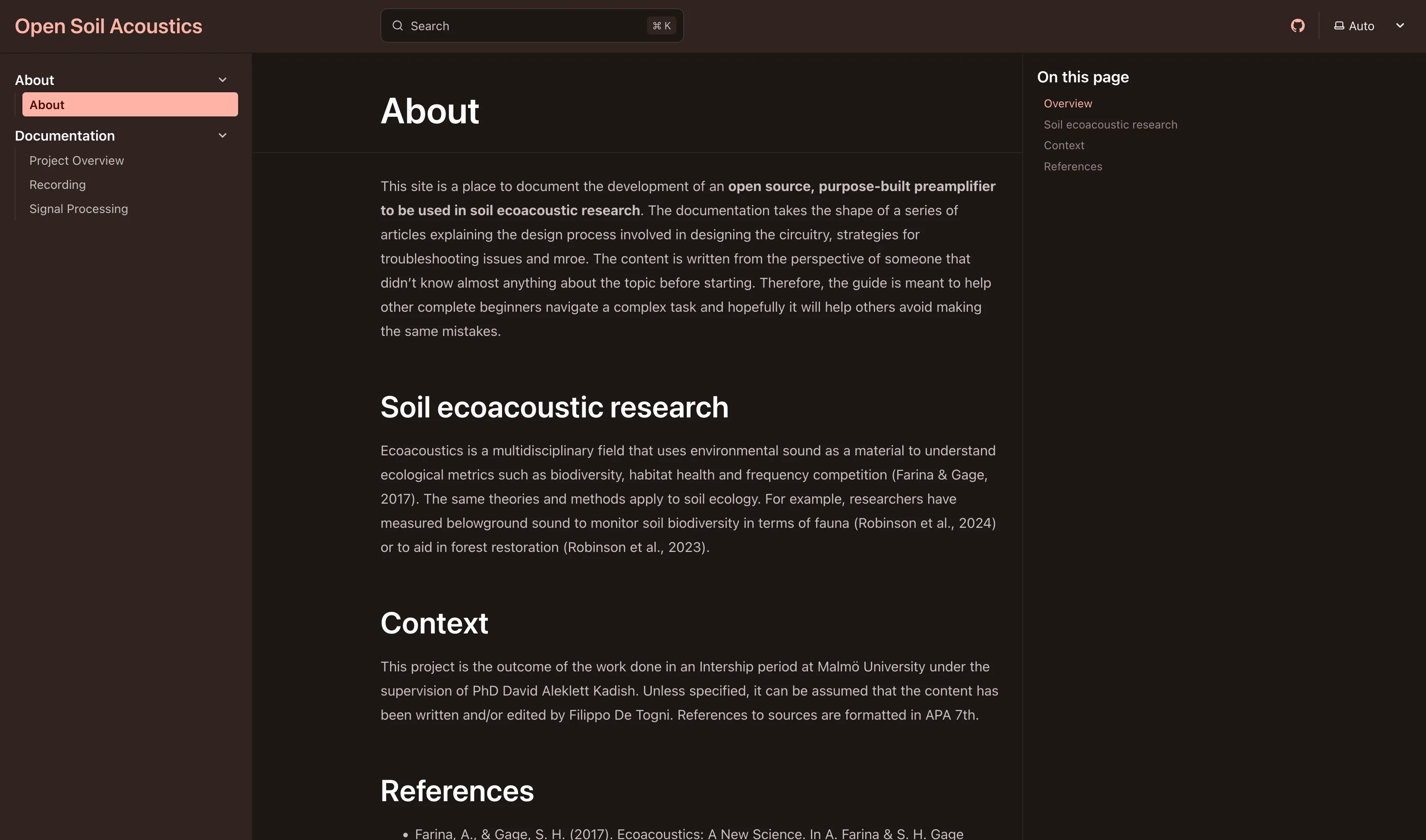 Homepage of opensoilacoustics.org