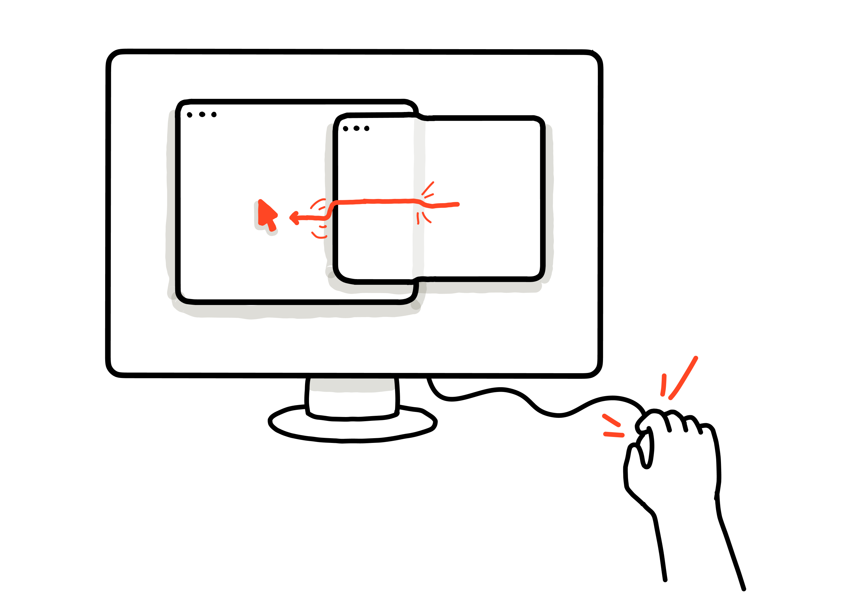 A sketch of a cursor moving on a screen while the mouse vibrates to display visual elements